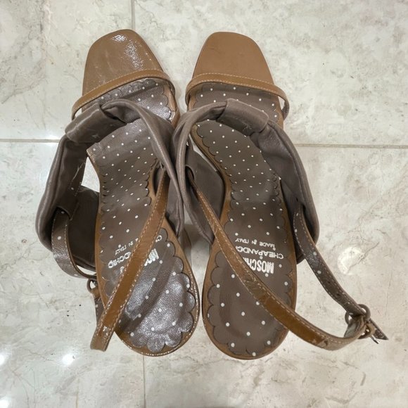 MOSCHINO {38.5} Shoe Sling Back Block Heel Sandal Brown - Picture 5 of 6